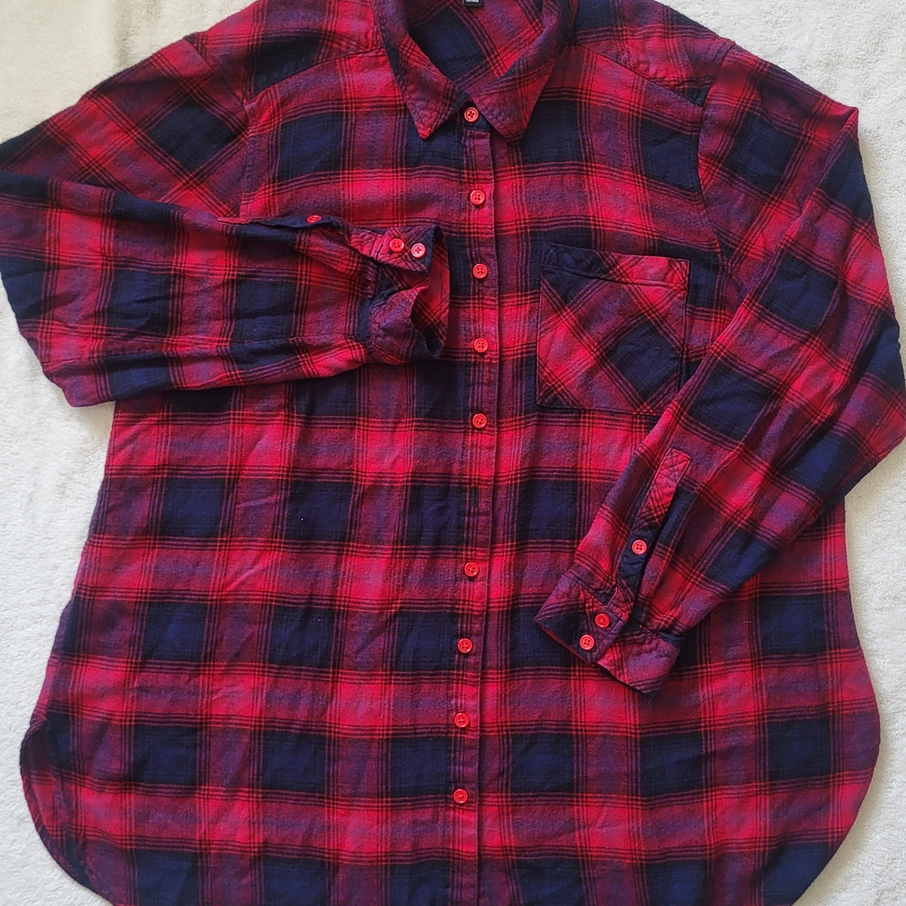 Torrid Red and Navy Casual Plaid Shirt